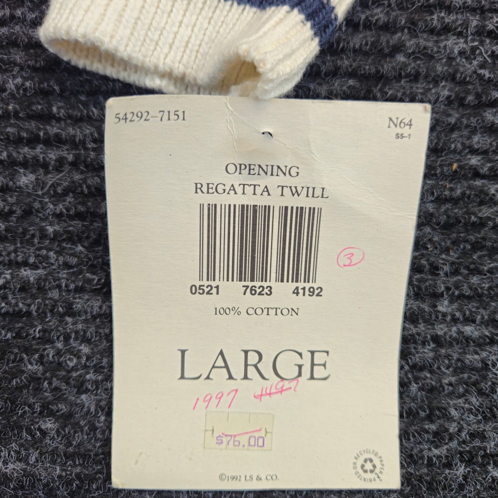 Dockers Womens Cardigan L White Navy Trim Cable Knit Gold Button Sweater USA VTG - Picture 6 of 12